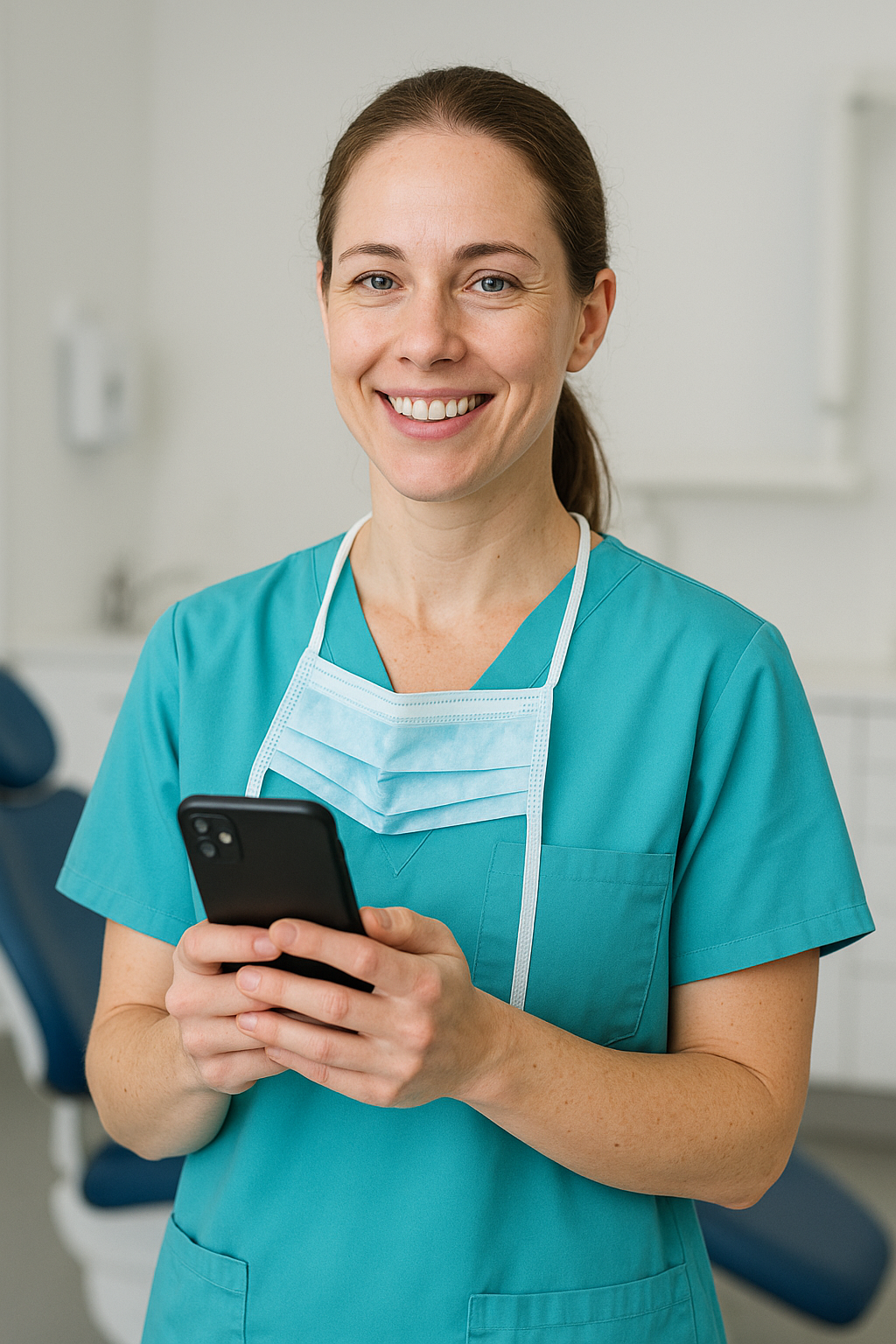 A dental professional using the Cover Dental mobile app on their phone